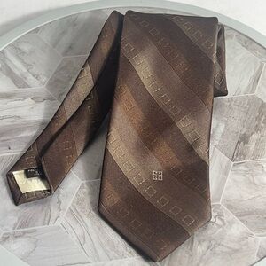 Givenchy Monsieur Brown Geometric Tie 90% Polyester 10% Silk 56” x 3.75”